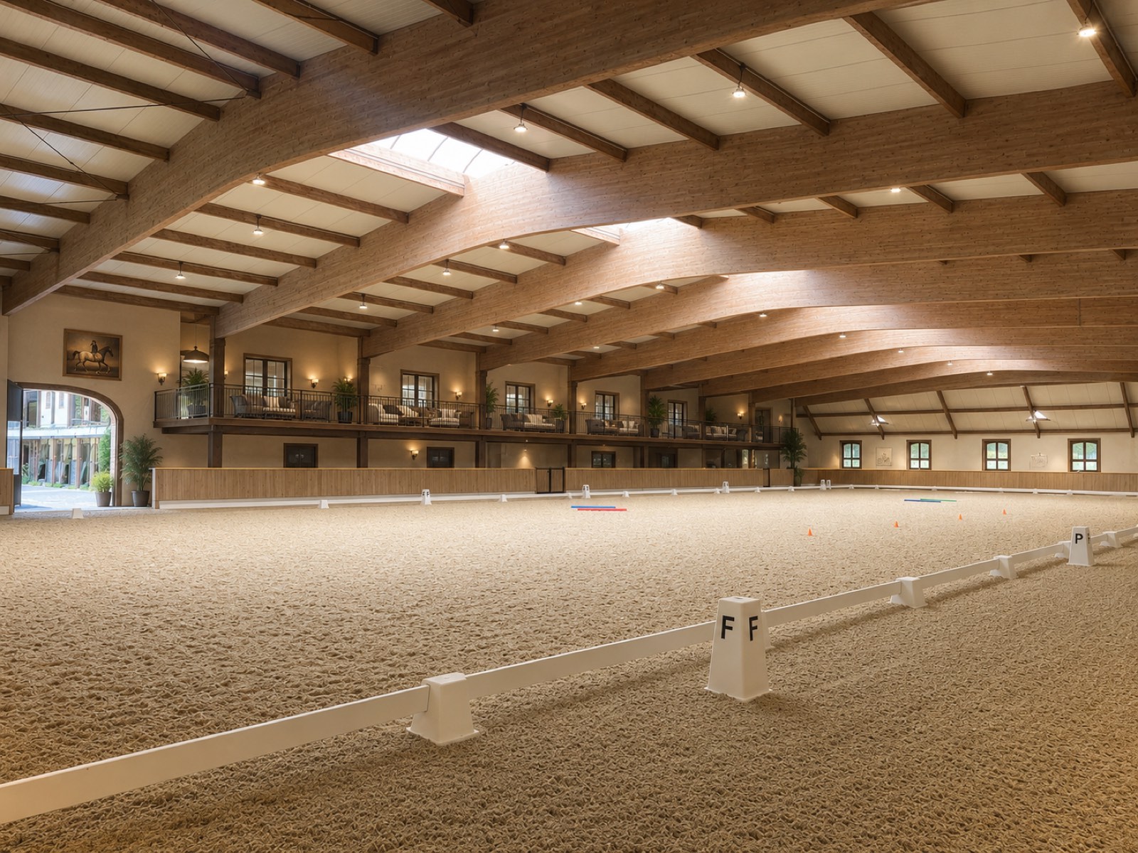 De Sint Hubert Arena — overdekte binnenpiste met dressuurletters op het domein in Hoogboom, Kapellen