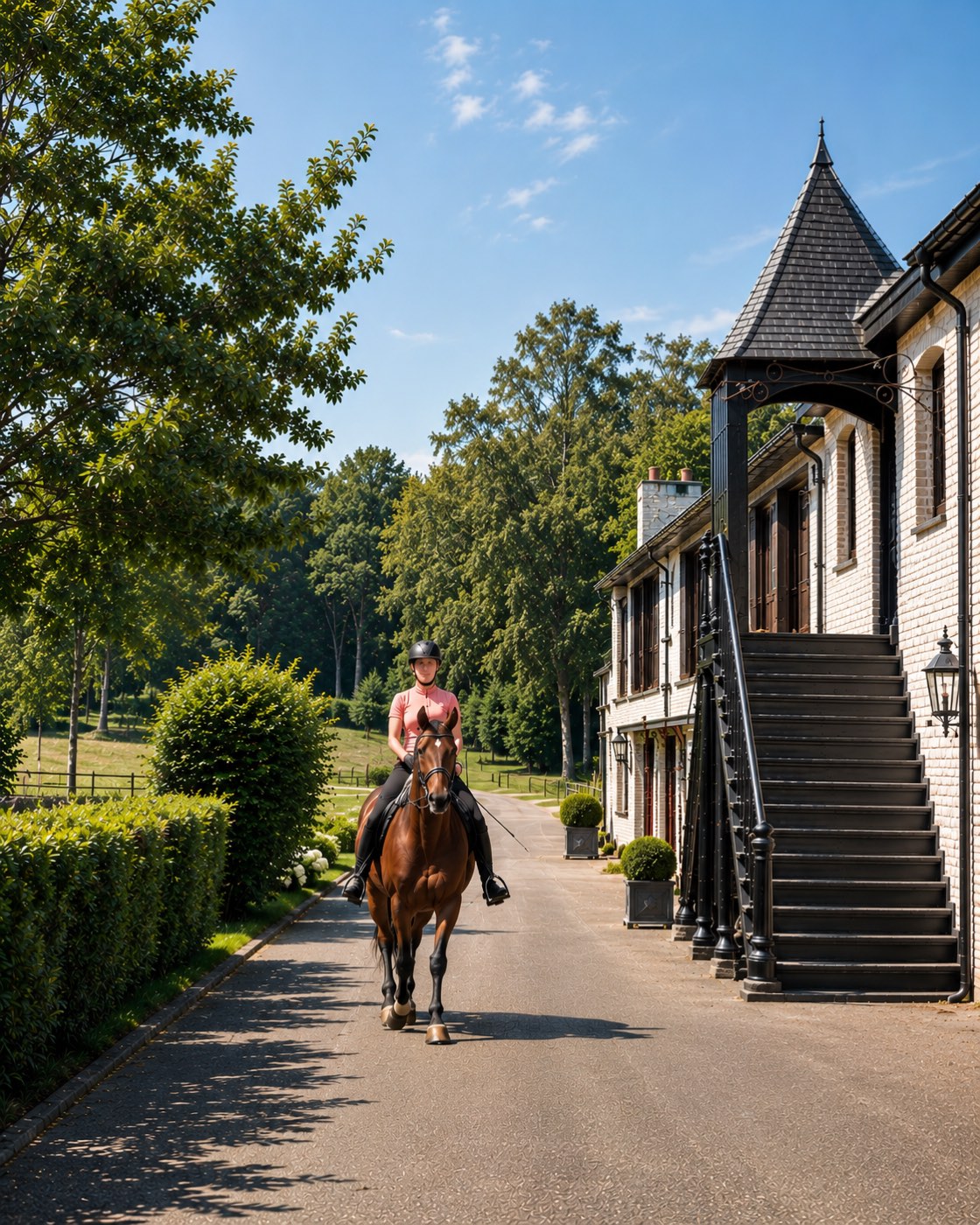 Ruiter in training te paard op het domein — St. Hubert Horse & Country Club, Hoogboom